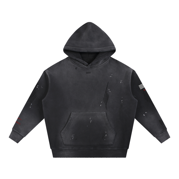 REBEL Vintage Washed Frayed Fleece Hoodie