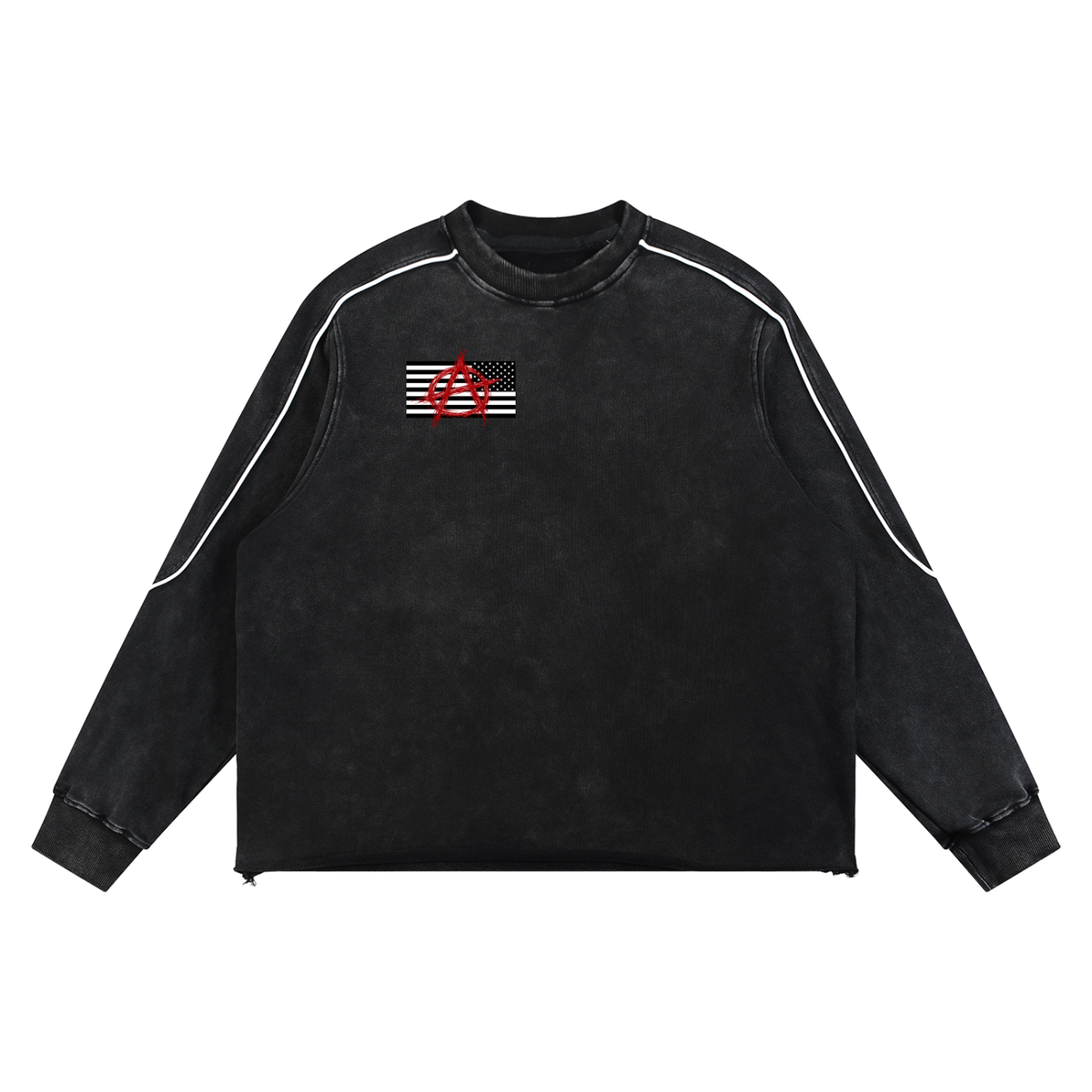 REBEL Mineral Wash Piping Raw Hem Sweatshirt