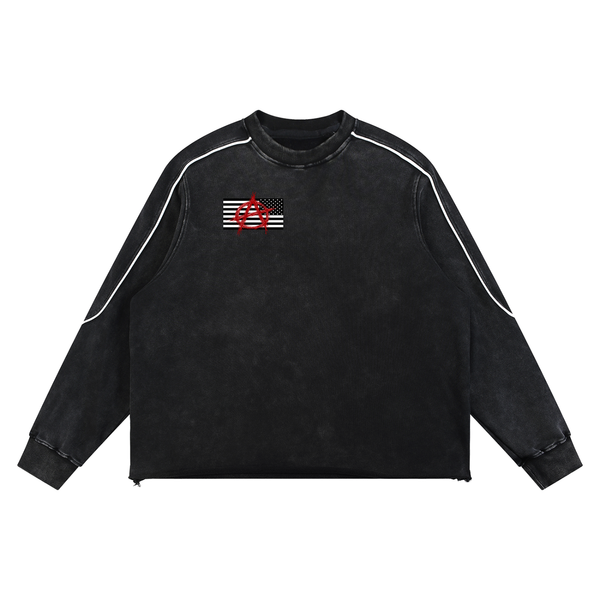 REBEL Mineral Wash Piping Raw Hem Sweatshirt