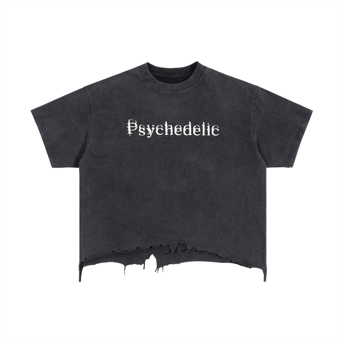 Psychedelic Vintage Wash Boxy Distressed Hem T-Shirt