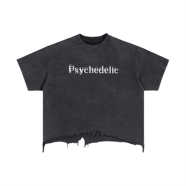 Psychedelic Vintage Wash Boxy Distressed Hem T-Shirt