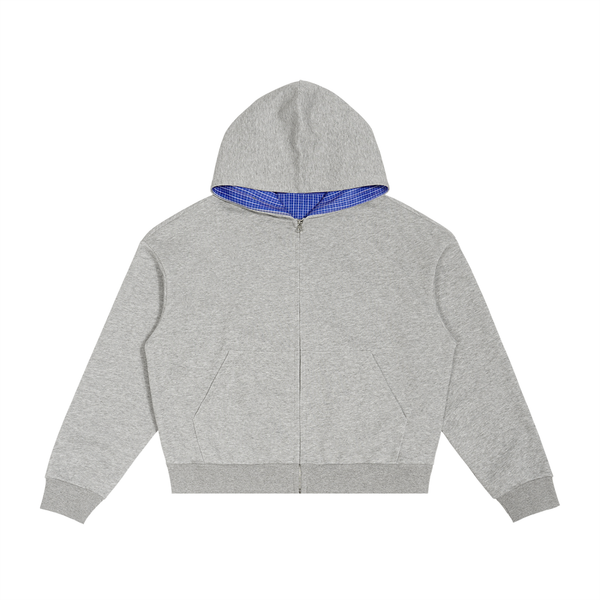 TIDE Contrast Plaid Boxy Zip Hoodie