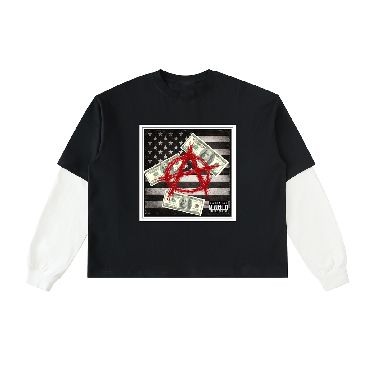Layered Contrast Sleeve Cotton T-Shirt