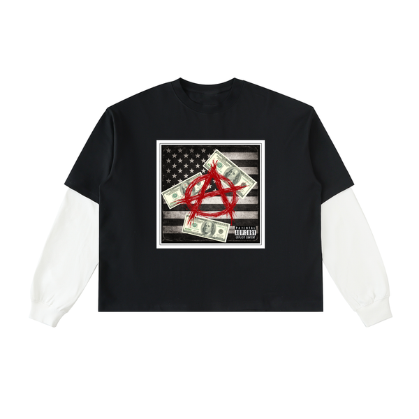 Layered Contrast Sleeve Cotton T-Shirt